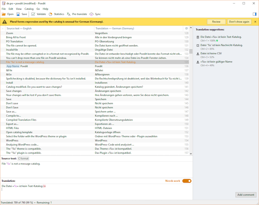 Poedit translation editor on Windows