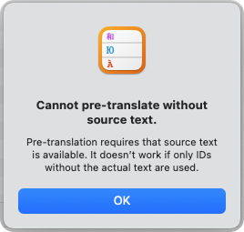 Message in Poedit indicating pre-translation requires source text