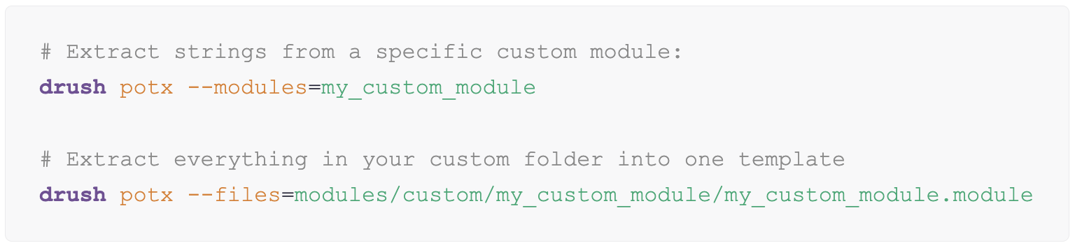Drush command for extracting Drupal translation strings with Potx