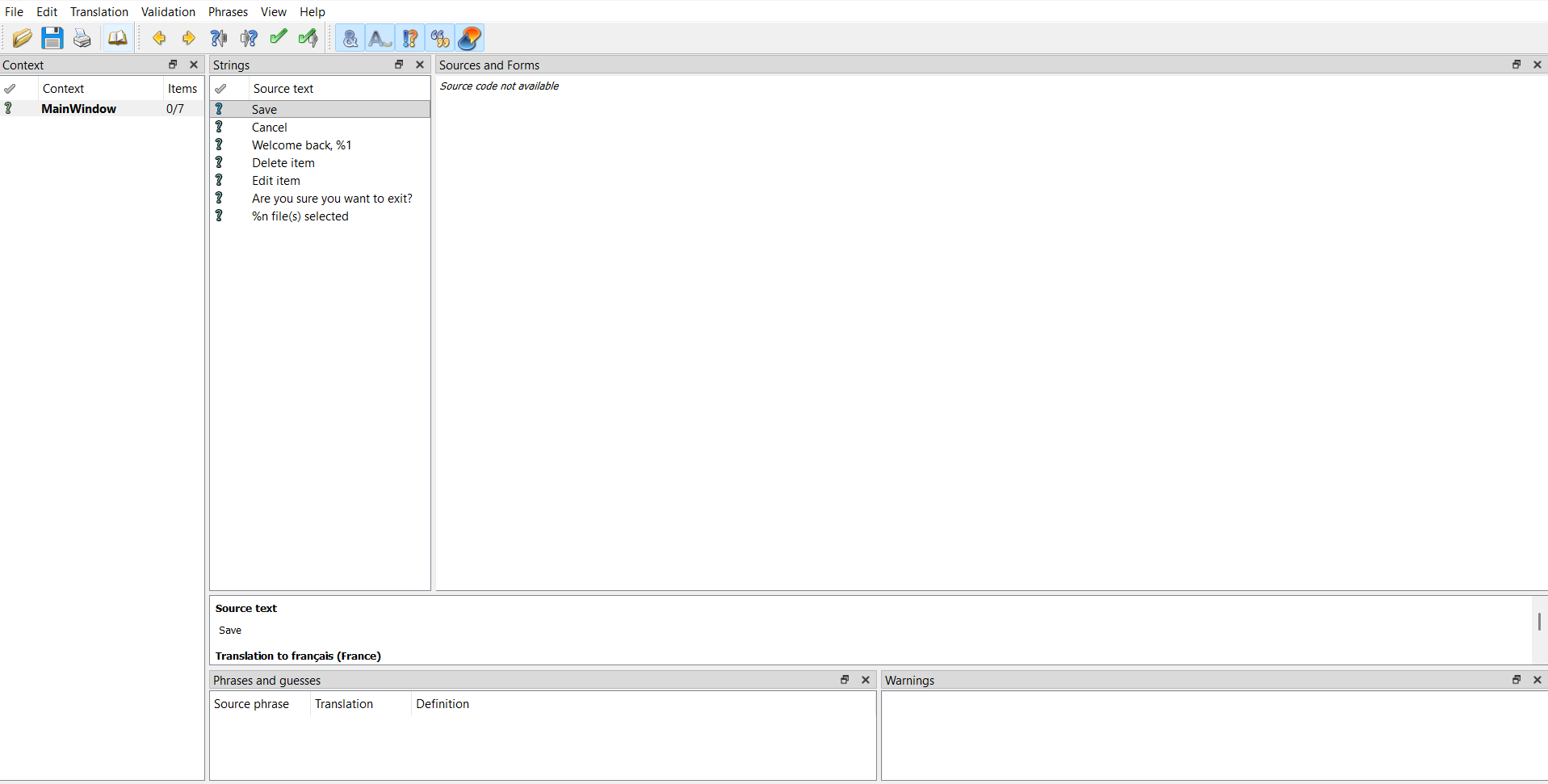 Qt Linguist editing a Qt .ts file