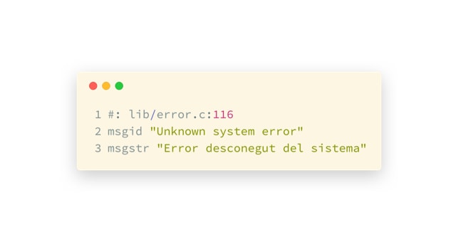 Screenshot showing snippet of gettext code