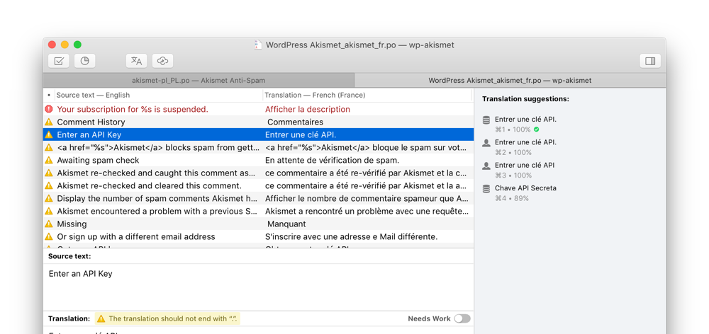 Poedit main window showing translation editor interface